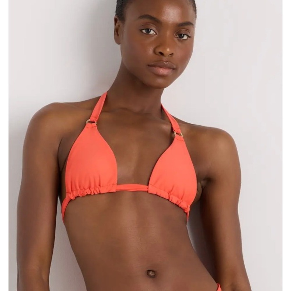 Quince Italian Full Coverage Ring Triangle Bikini Top Womens L Sunset Orange